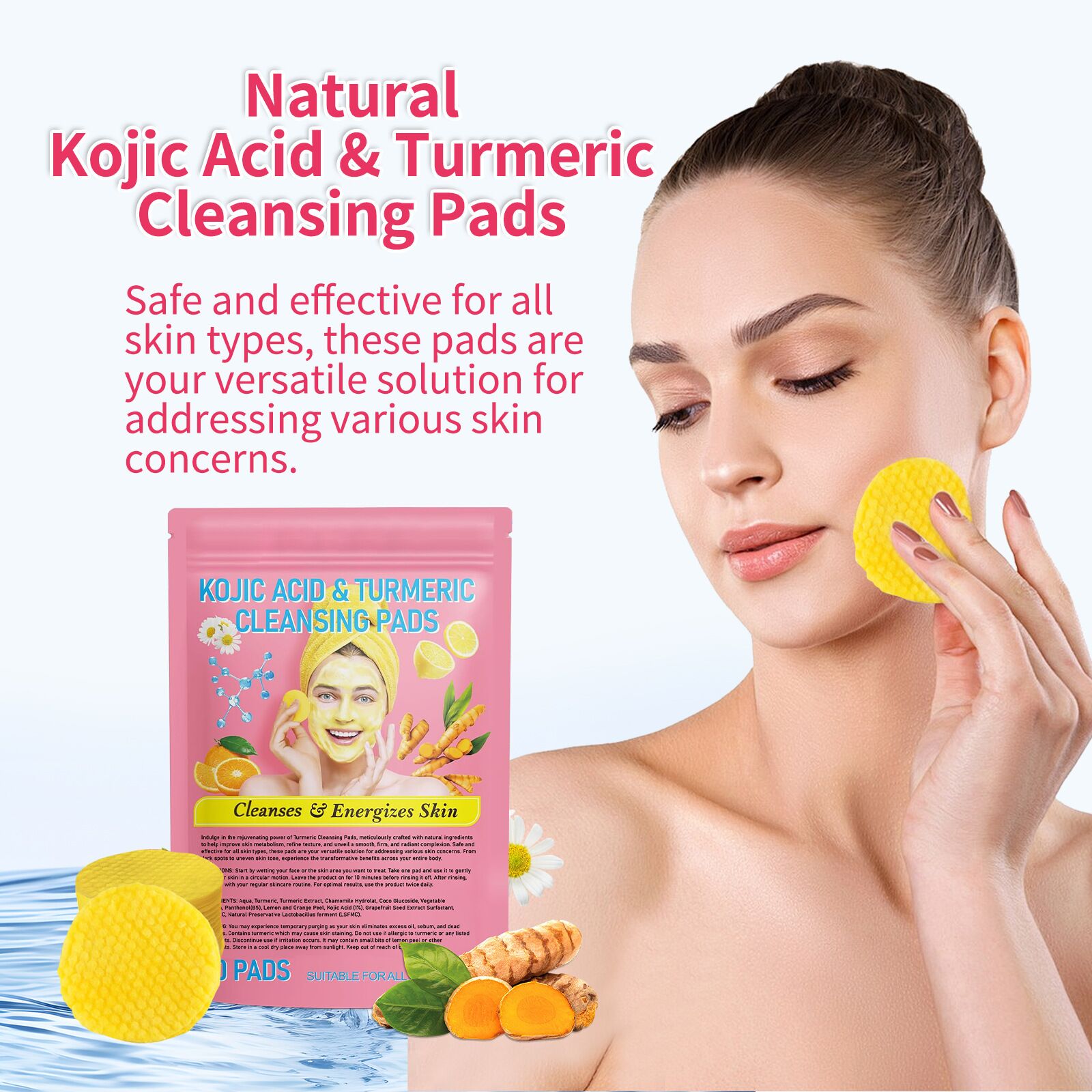 Gentle Skin Care Cleaning Exfoliating Compressed Sponge - Turmeric Kojic Acid - Image 1